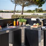 Sarok kültéri konyhaelem Inox/Fekete kültéri konyhaelemekhez