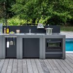 Rozsdamentes acél Inox / Szürke kültéri konyhaelem - Gáztűzhellyel és főzőlappal