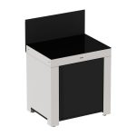 Rozsdamentes acél kültéri konyhaelem fekete ajtóval és munkalappal