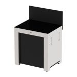 Rozsdamentes acél kültéri konyhaelem fekete ajtóval és munkalappal