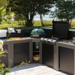 Sarokszekrény kültéri konyhaelem KAMADO M és L grillekhez -- rozsdamentes acél, fekete